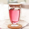 Double Wall Glass Tumbler With Wooden Lid- Borosilicate Glass 14oz.